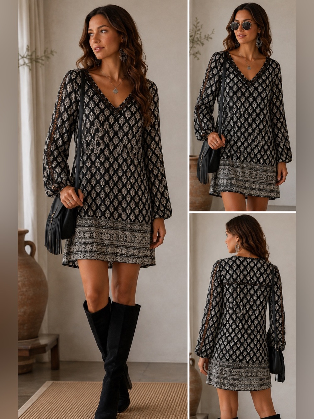 Roxy 100% Viscose V‑Neck Crochet Trim Mini Dress size XS